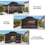 12′ x 14′ Hardtop Aluminum Gazebo with Galvanized Steel Roof & Sliding Doors - Image 3