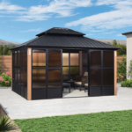 12′ x 14′ Hardtop Aluminum Gazebo with Galvanized Steel Roof & Sliding Doors - Image 4