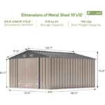 Patiowell 10 ft. W x 12 ft. D Size Upgrade Metal Storage Shed (119 sq. ft.) - Image 7