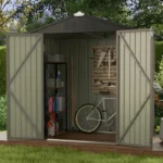 Patiowell 6 ft. W x 4 ft. D Outdoor Storage Brown Metal Shed with Sloping Roof and Double Lockable Door (24.8 sq. ft.) - Image 7