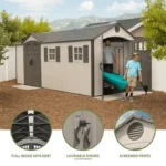 Lifetime 8′ x 17.5′ Outdoor Storage Shed Dual Entry, Tan - Image 2