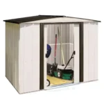Newport 8 ft. W x 6 ft. D 2-Tone Eggshell and Coffee Galvanized Metal Shed with Sliding Lockable Doors (43 sq. ft.)