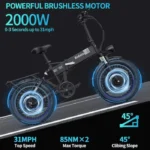 Folding Ebikes for Adults Ridstar 750W Motor 48V 14AH Removable Battery 20 X 4.0 Fat Tire Shimano 7-Speed 19.8MPH Electric Bike - Image 7