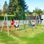 Swing Sets with Saucer Swing,Belt Swing,Trapeze Bar,Climbing Rope,Climbing Ladder - Image 4